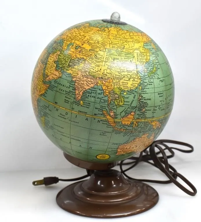 GEORGE F. CRAM CO ILLUMINATED GLASS GLOBE LAMP