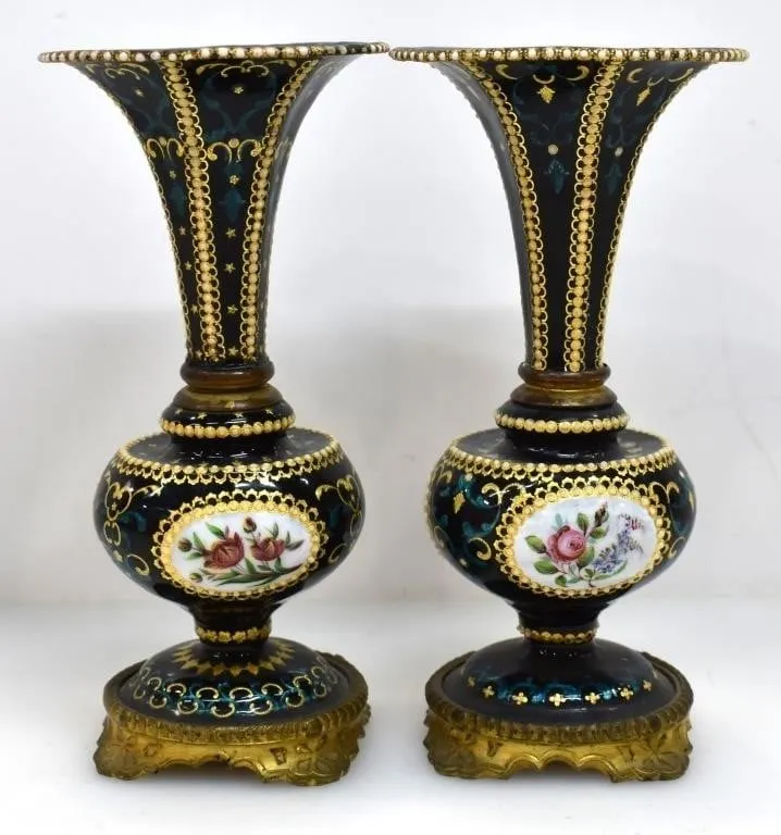 ENAMEL MOUNTING VASES