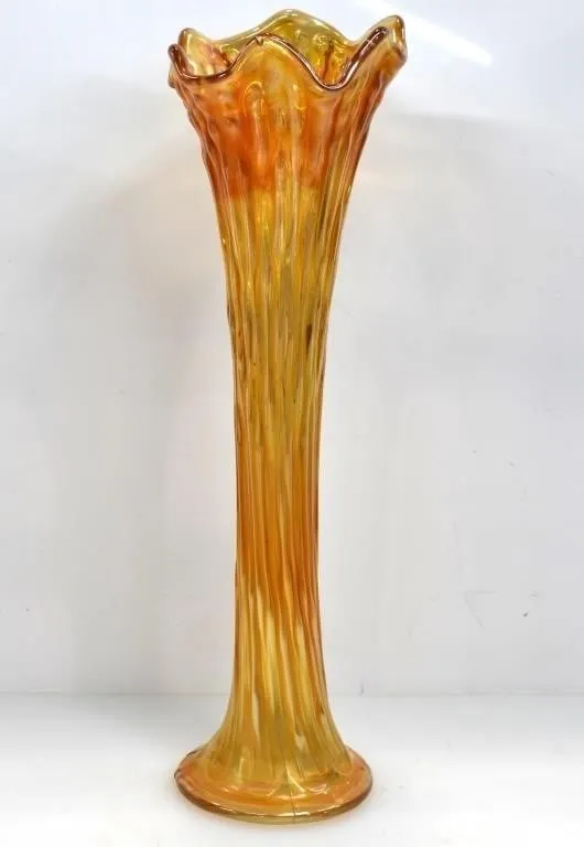 MARIGOLD IRIDESCENT SWUNG CARNIVAL VASE