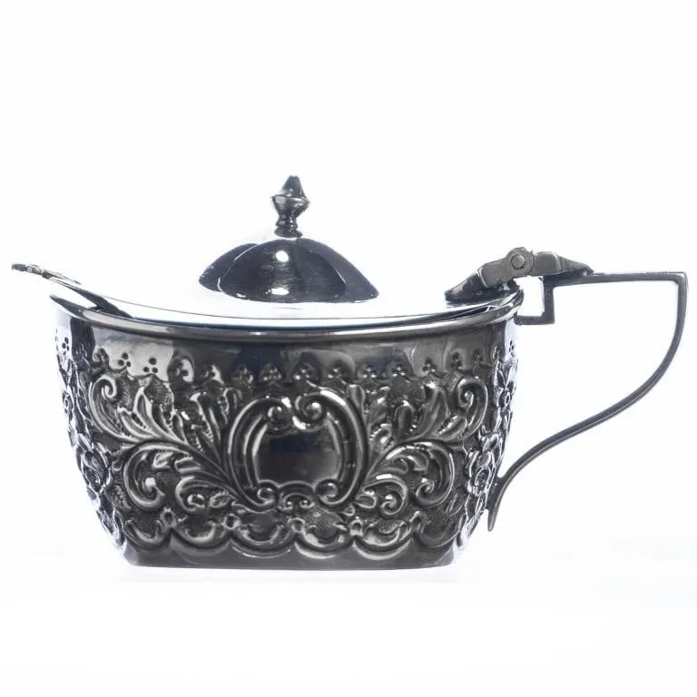 VICTORIAN STERLING SILVER MUSTARD POT & SPOON