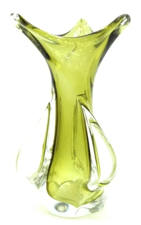 CHALET GREEN SOMMERSO FREEFORM ART GLASS VASE