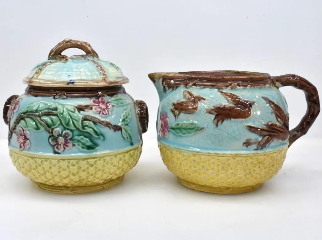 MAJOLICA SUGAR BOWL & CREAMER