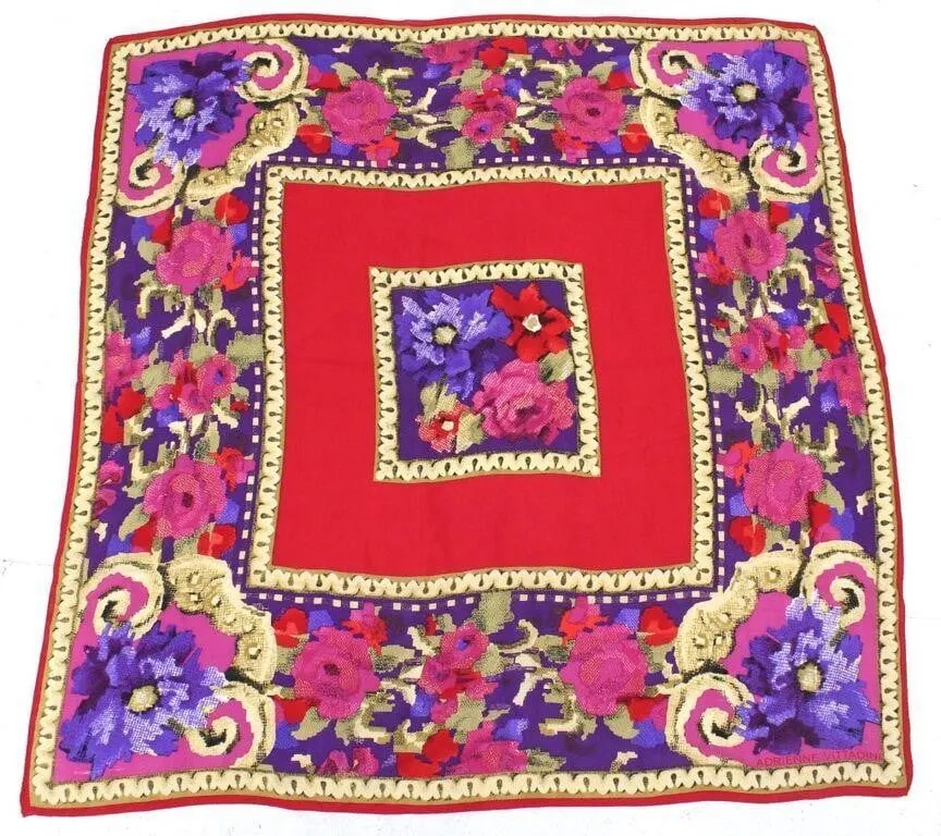 ADRIENNE VITTADINI FLORAL FRAME VIBRANT SILK SCARF