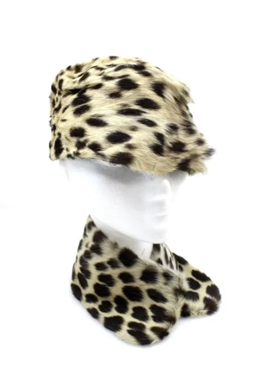 OCELOT FUR PILLBOX HAT& SCARF