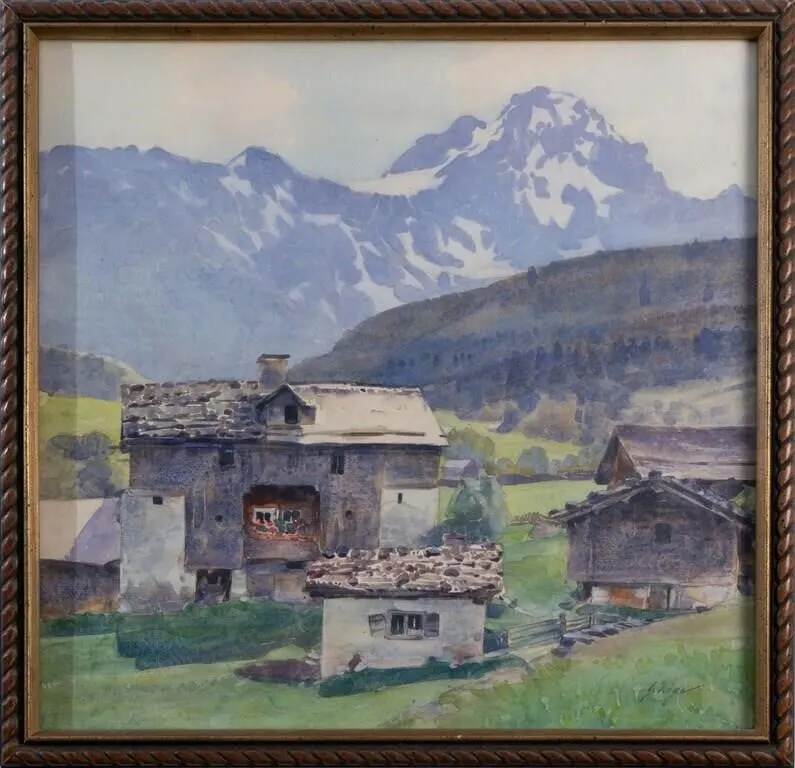 GOTTLIEB K�GI "ALPINE VILLAGE WITH MOUNTAIN PEAKS"