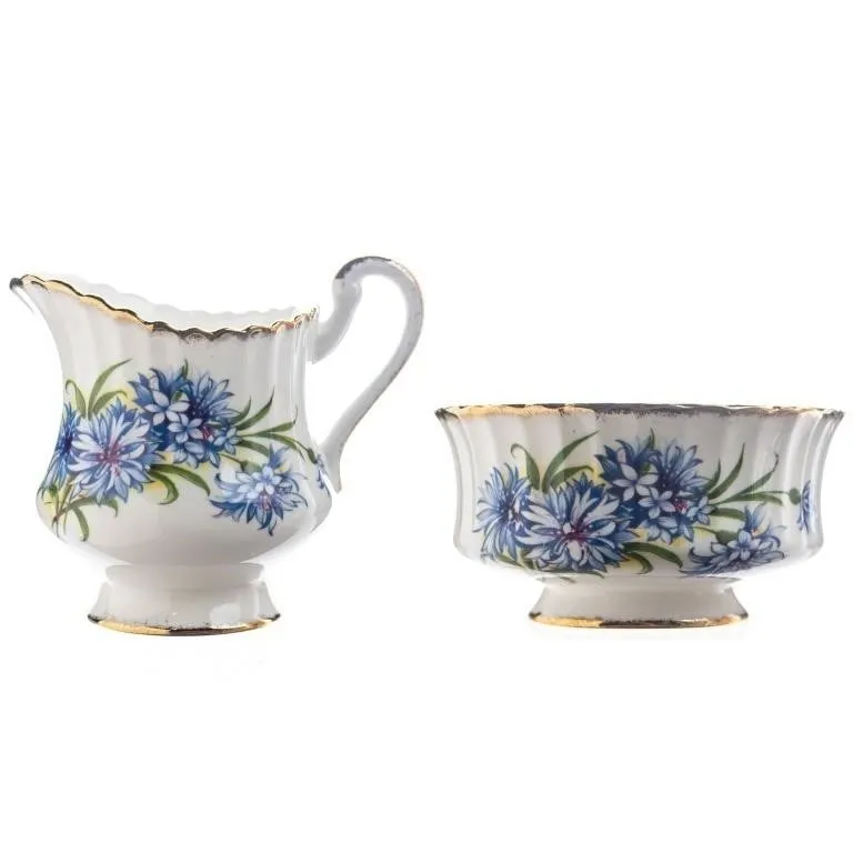 PARAGON BLUE FLORAL & GOLD DETAIL CREAM & SUGAR