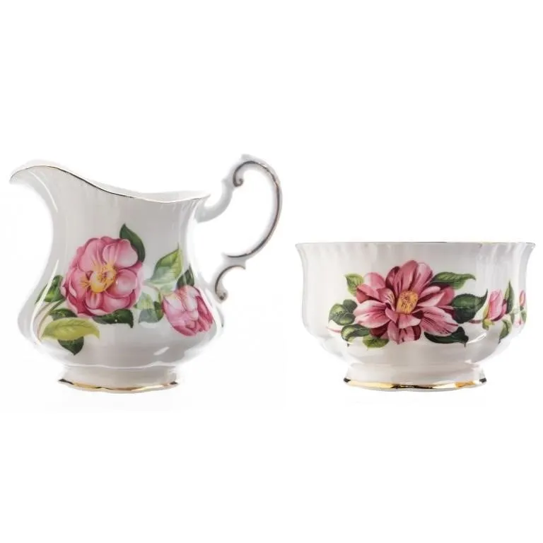 PARAGON CAMELIA SERIES PINK FLORAL CREAM & SUGAR