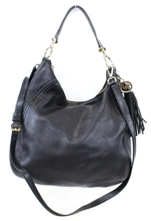 MICHAEL KORS BLACK LEATHER & CHARM HANDBAG+DUSTBAG