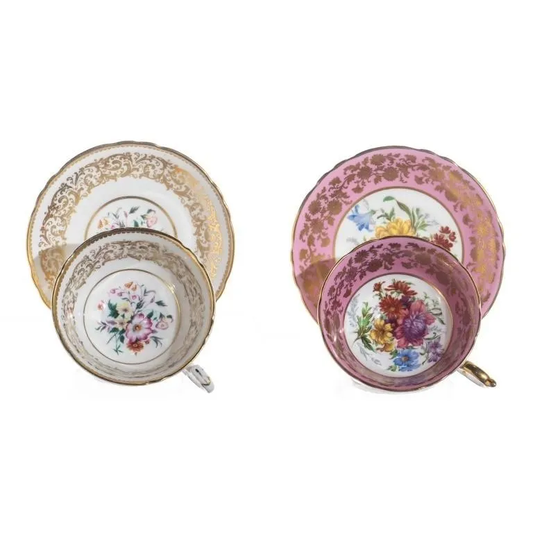 2 PARAGON GOLD & FLORAL TEACUPS & SAUCERS
