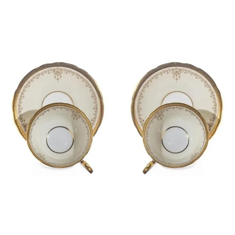 PAIR OF GOLD & WHITE AYNSLEY TEACUPS & SAUCERS