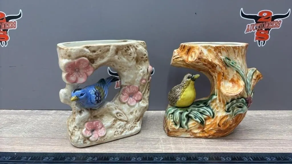 2 Porcelain Bird Wall Vases. Japan.