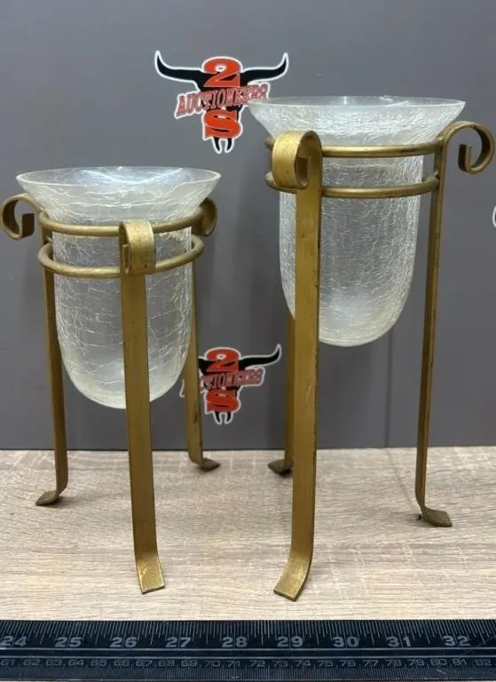 2 Spidered Glass Candle Holders. *NO SHIPPING
