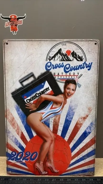 Cross Country Battery 12�x18� Tin Sign.