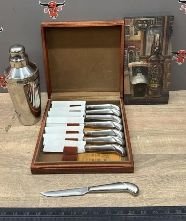 Set of Blair House Knife Set, Steel Drink Shaker,