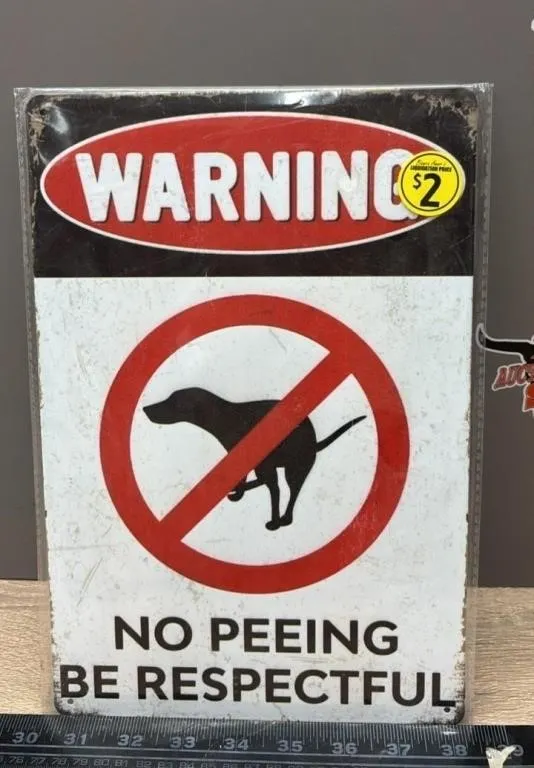 Warning No Peeing 8�Wx12�H Tin Sign.