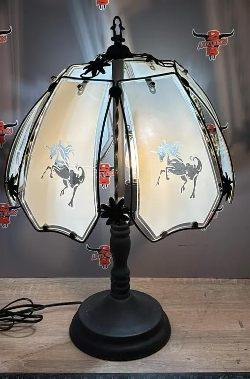 Glass Horse Shade 23� Table Lamp. Some Paint
