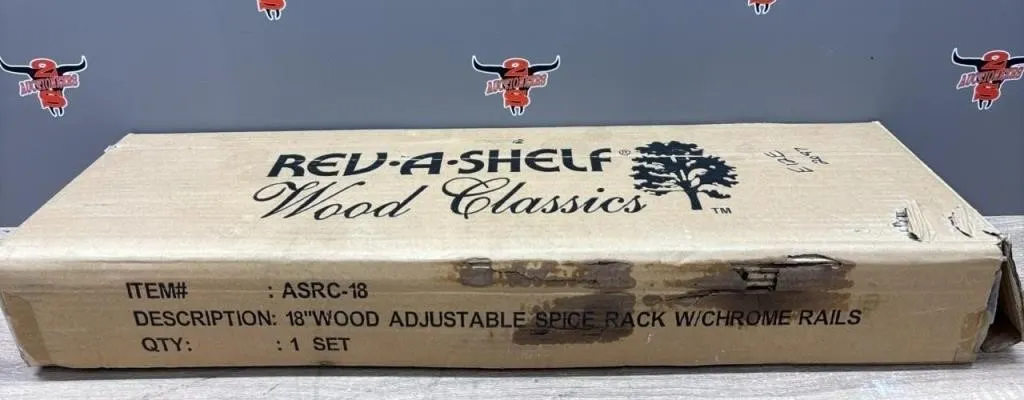 18� Adjustable Wood Spice Rack w/Chrome Rails.