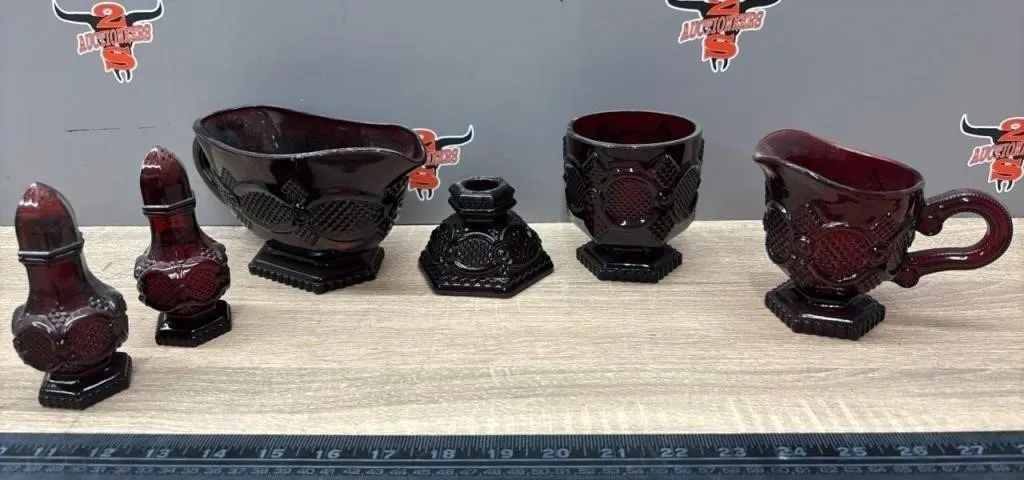 Red Glass Cream & Sugar, Salt & Pepper Shaker,