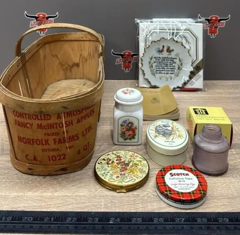 Avon Cream Sachet, Wooden Fruit Basket, Etc.