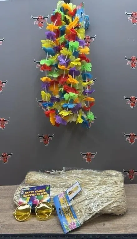 2 Adult Luau Skirts, Party Glasses, Etc.