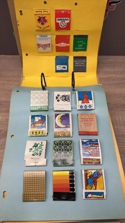 7 Page Binder Full of Vintage Matchbooks.