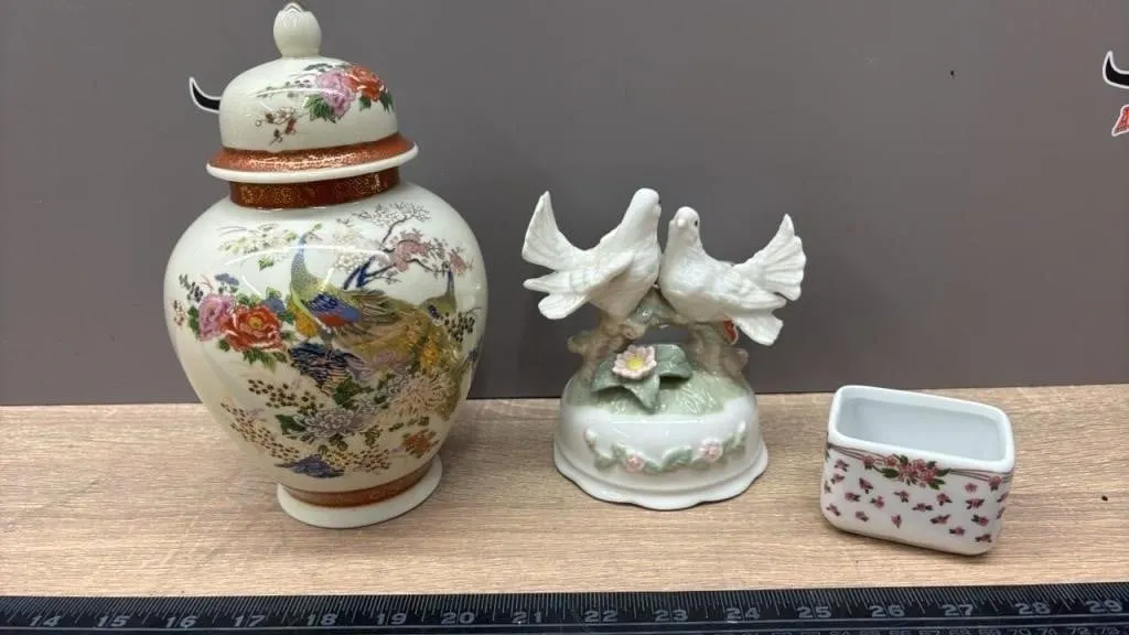 Singing Doves, Trinket Box, Urn, made in Japan.