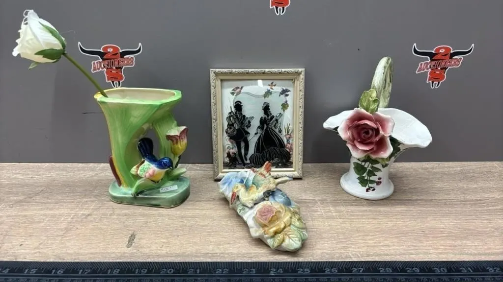 Wall Flower Holder & Hand Painted Basket, Etc.