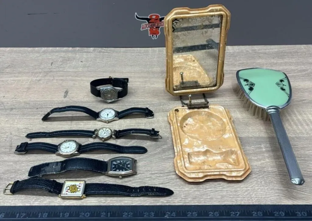 Vintage Vanity Mirror/Dish, Brush & Asst. Wrist