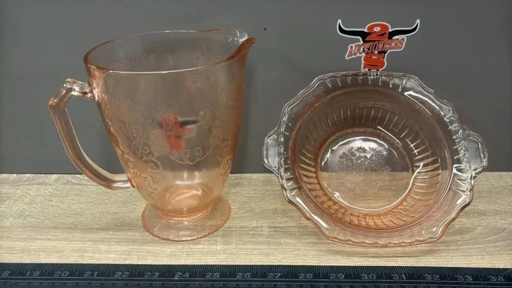 Pink Depression Glass Pitcher & Serving Bowl.