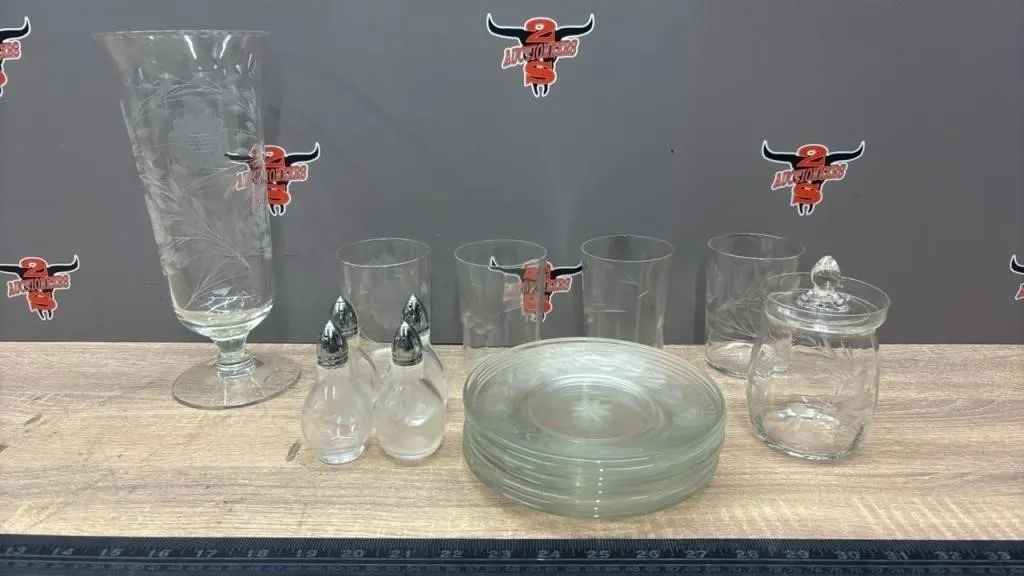 18PC Cornflower Glasses, Plates, 10� Vase, Etc.