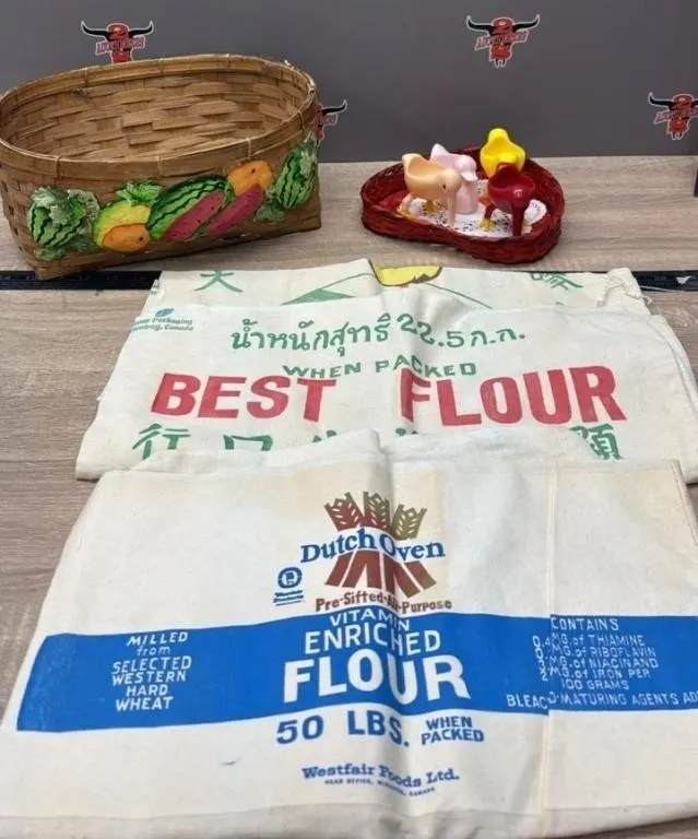 Plastic Chickens Egg Holders, Flour Bags, Etc.