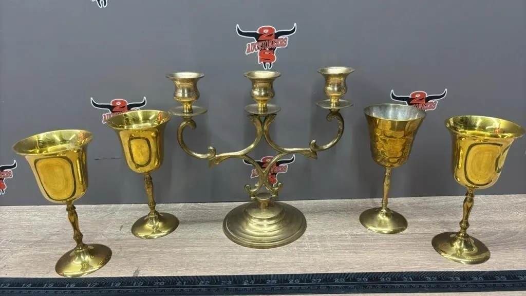 Brass Candle Holder & 4 Goblet Cups. *NO SHIPPING