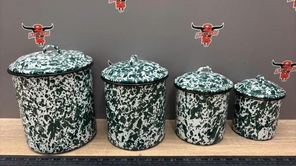 Green Enamelware Nesting Canisters.