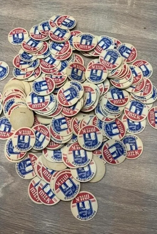 Quantity of Vintage Pasteurized Milk Lids.