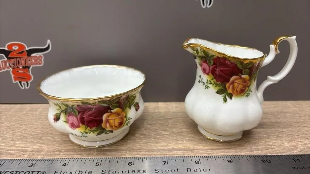 Royal Albert Old Country Roses Cream & Sugar Set.