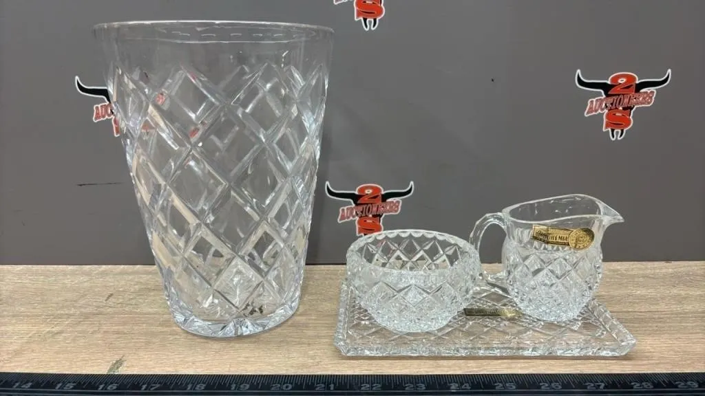 Bohemia Crystal Cream/Sugar Set & 8� Vase.