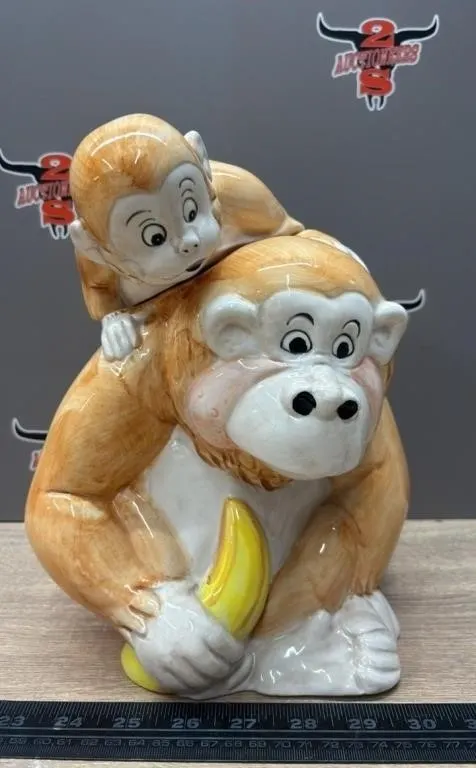 Ceramic Monkey Talking Cookie Jar, 10"H.