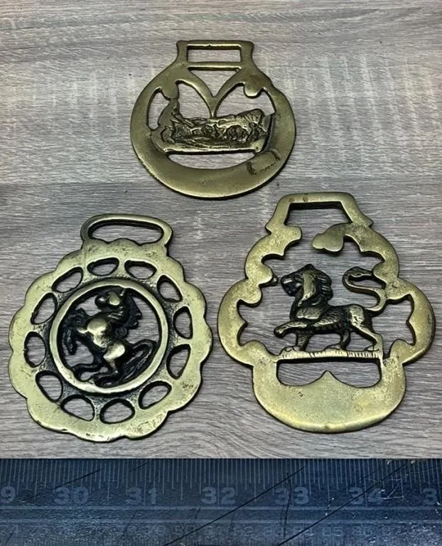 3 Asst. Decorative Brass Horse Medallions.