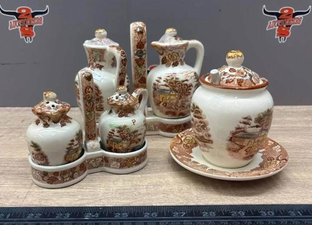 Japanese Porcelain Transferware Condiment & Cruet