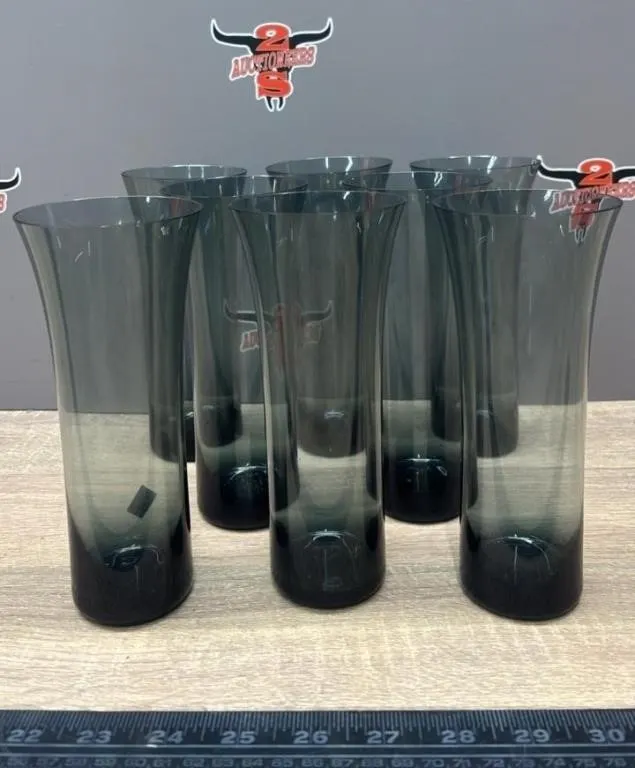 8, 7� Vintage Smokey Drinking Glasses.