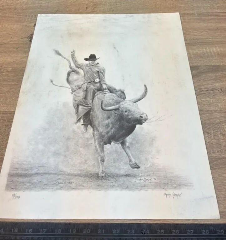 Pencil Sketch by Ash Cooper "Bull Rider" 18/200