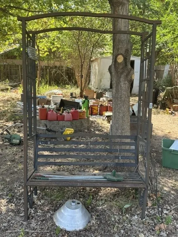 Metal Bench with Trellis & Umbrella Base