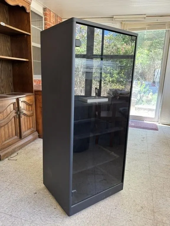 Metal & Glass Cabinet with VHS/DVD Player