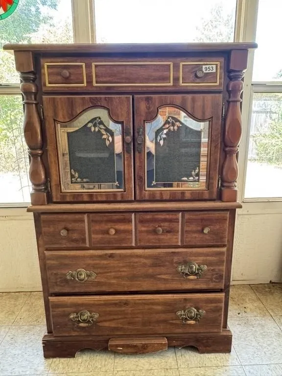 Vintage Wood Cabinet & Drawer Set