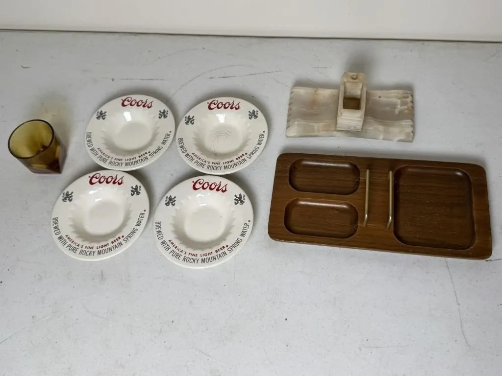 Coors Ashtrays, Marble & Wood Trinket Trays