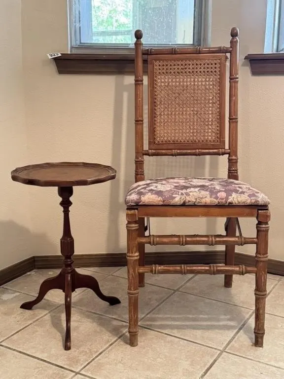 Cane Back Folding Accent Chair & Side Table