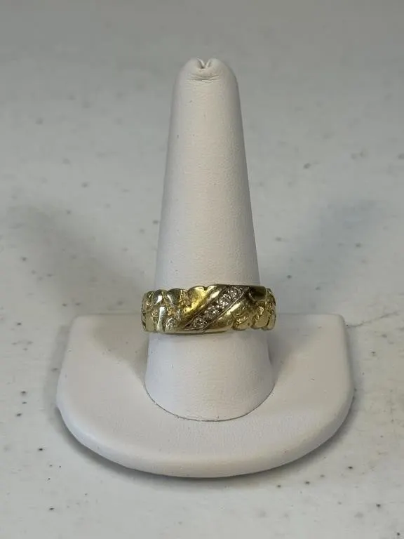 14 KT Gold Nugget Ring with Diamonds