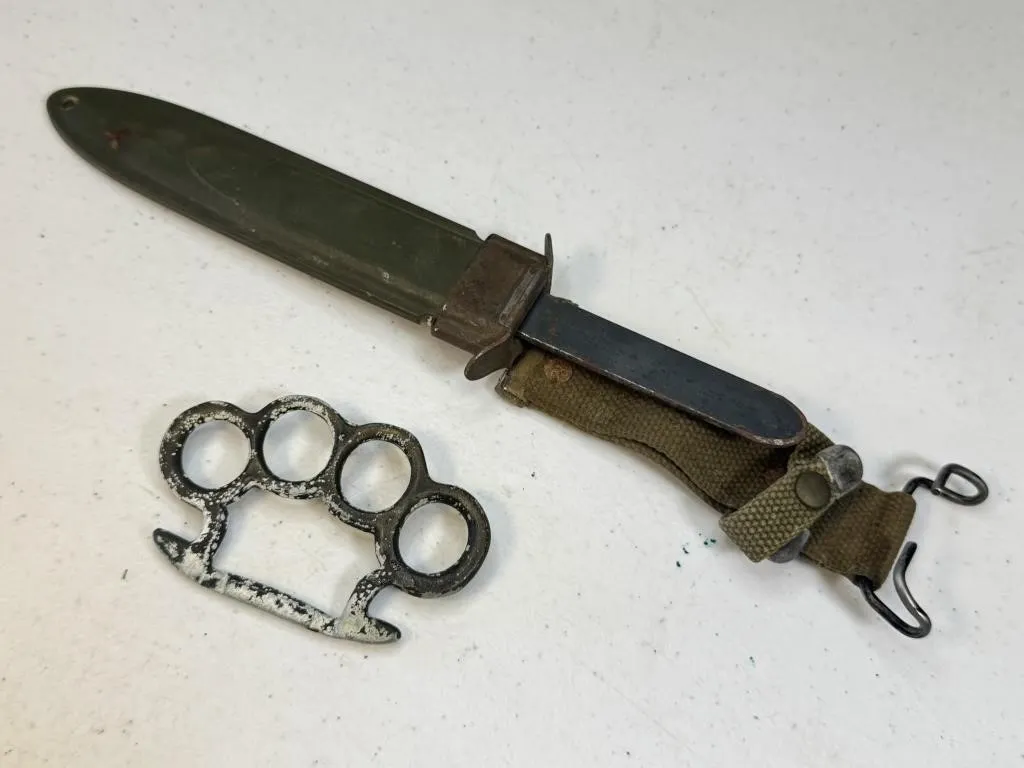 Military Knife with Sheath & Brass Knuckles