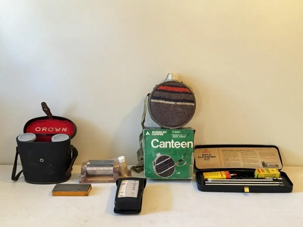 Gun Cleaning Supplies, Binoculars & Canteen