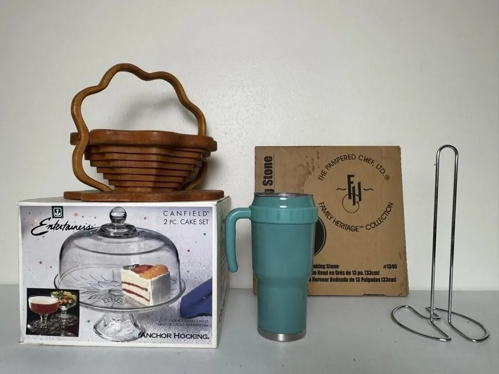 Glass Cake Dome & Pampered Chef Baking Stone